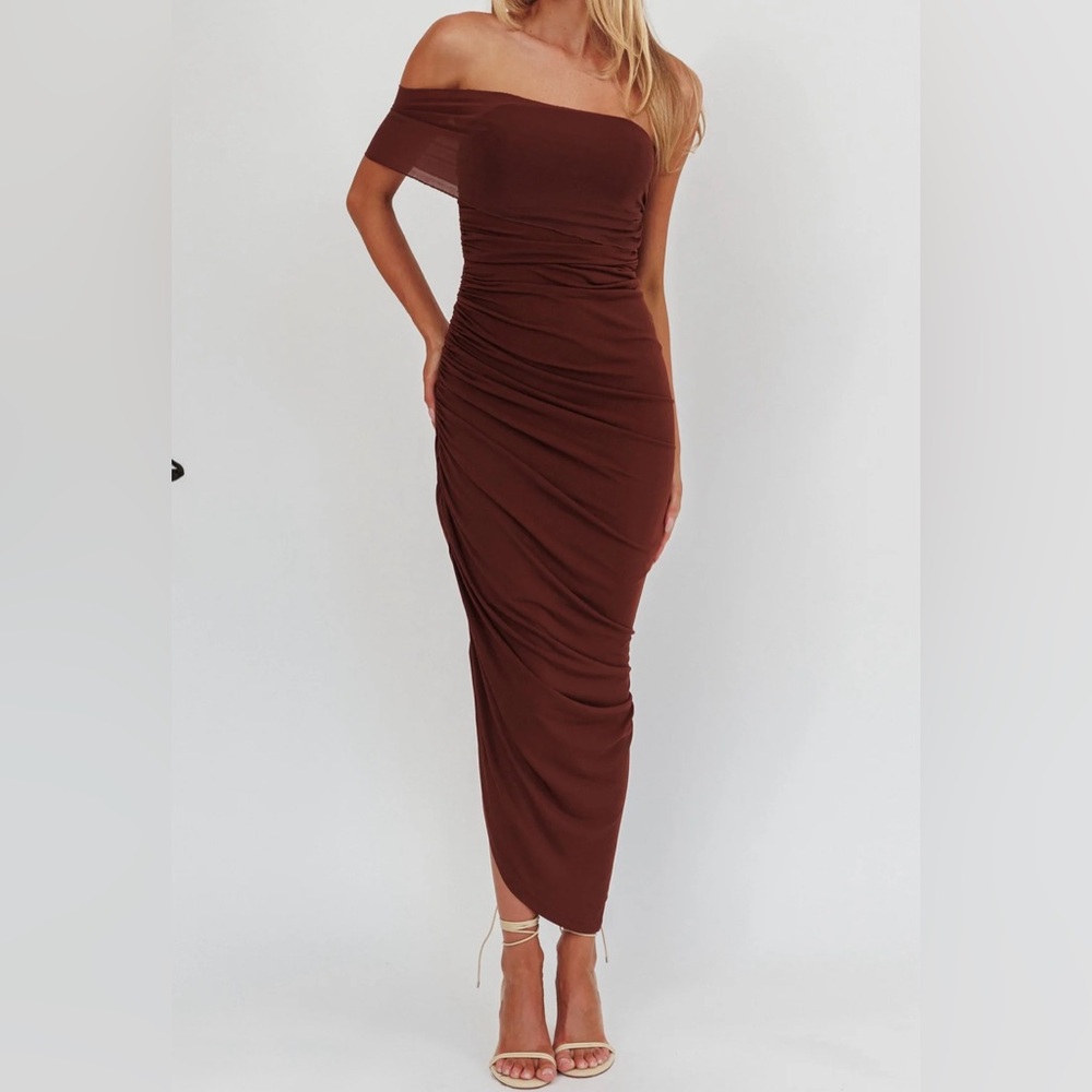 Elegant Brown Ruched Dress